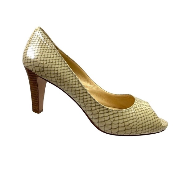 Cole Haan Pump Snake Pattern Patent Slip On Beige Leather‎ Women Sz 9.5B - Picture 1 of 10